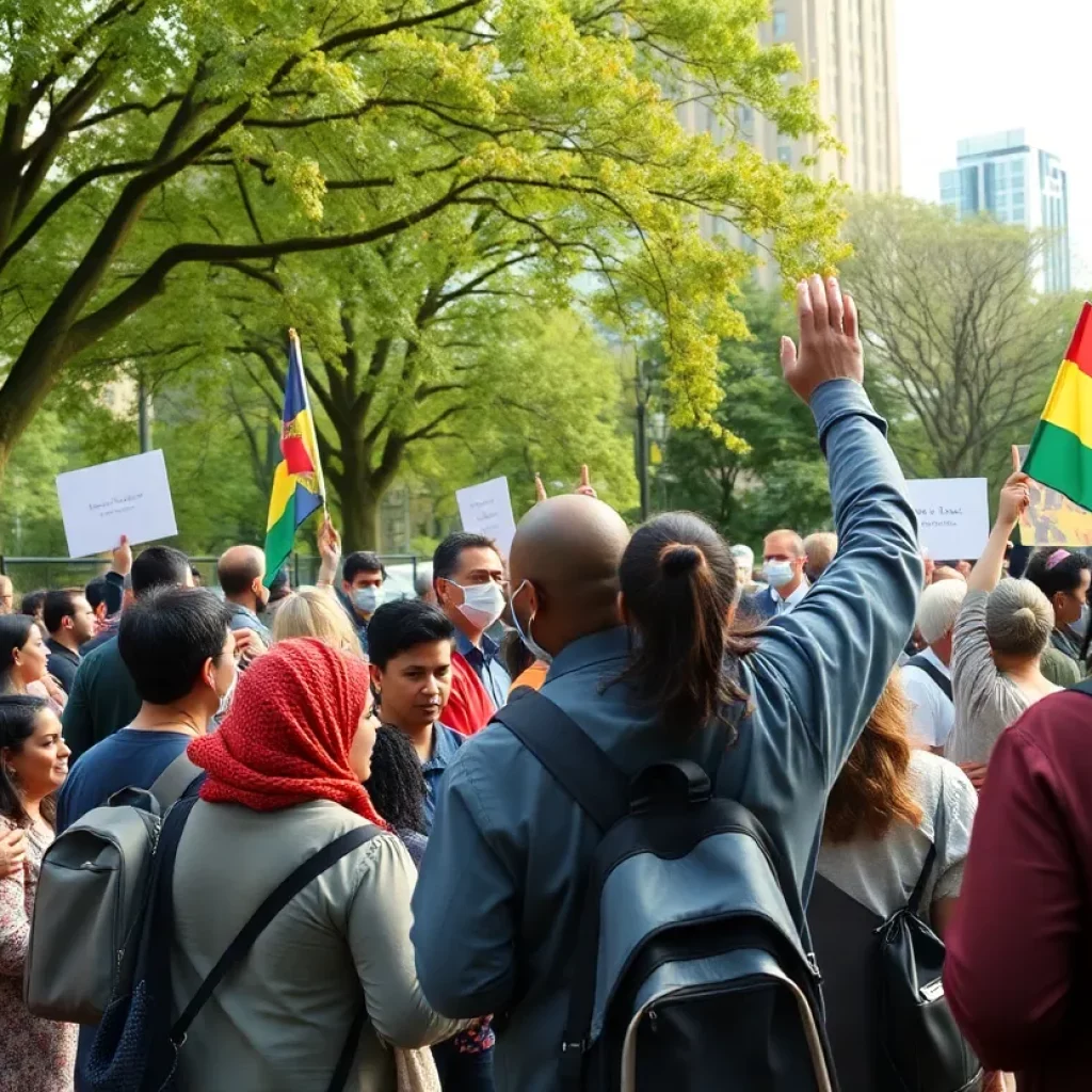 People gathered in a park for Martin Luther King Jr. Day celebrations