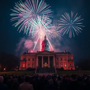 Fireworks over Columbia SC State House during New Year’s Eve