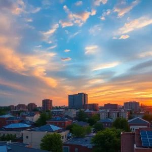 Cityscape of Columbia SC featuring solar panels and green infrastructure