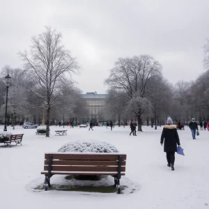 Snow-covered park in Columbia SC