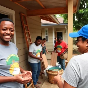 Volunteers working on an energy efficiency project in Columbia