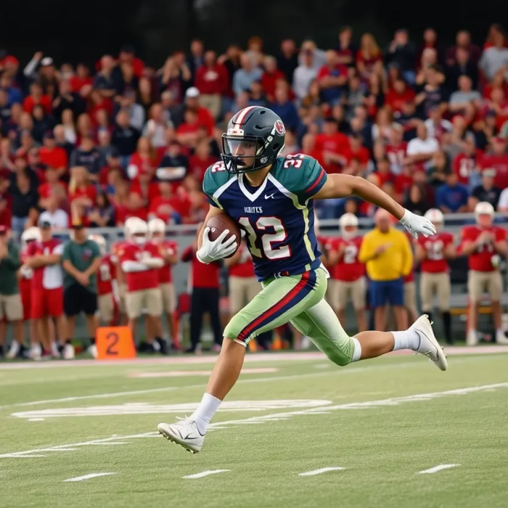 High school football player making a play on the field