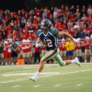 High school football player making a play on the field