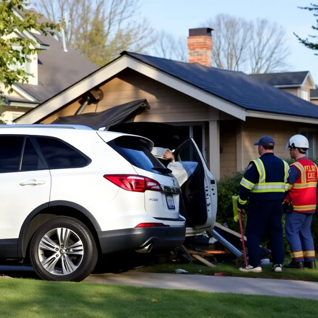 An SUV crashed into a house in Forest Acres, with emergency responders on site.