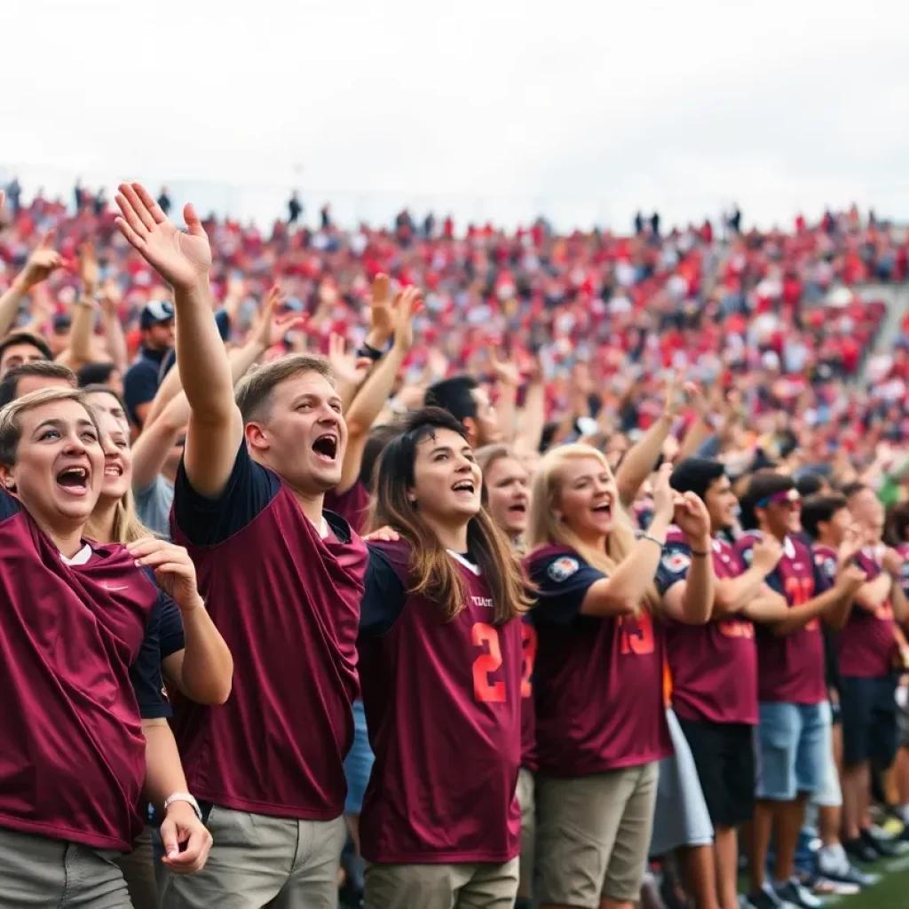 Excited South Carolina Gamecocks fans at a football game