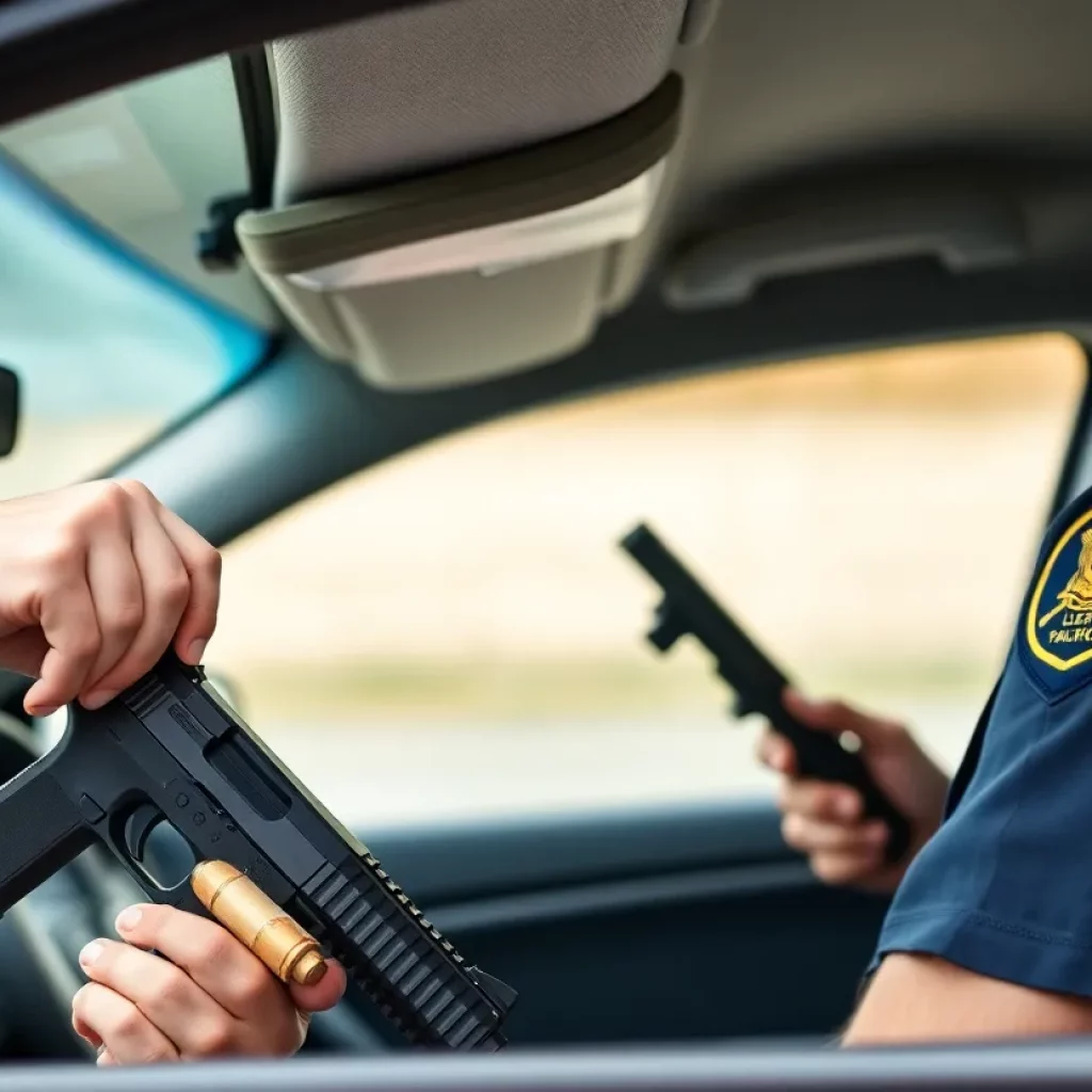 Police examining a vehicle for illegal items