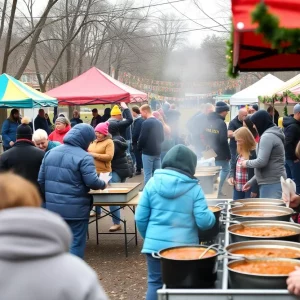 Chili cook-off event in Irmo with people enjoying food and winter festivities.