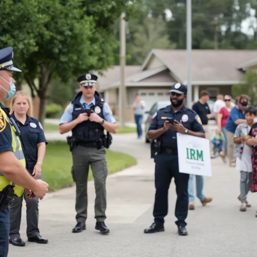 Police officers in Irmo engaging with community members.