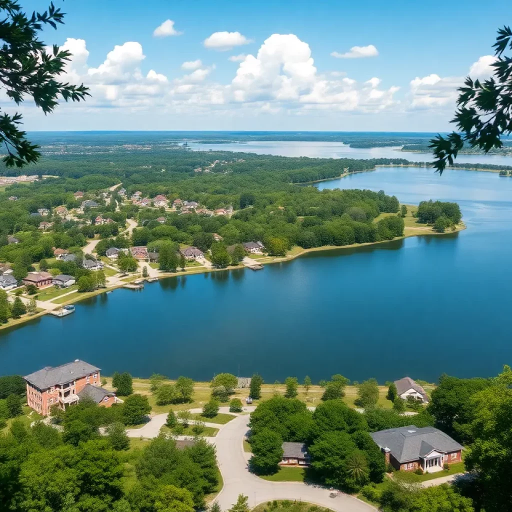 Aerial view of Lake Murray with community neighborhoods