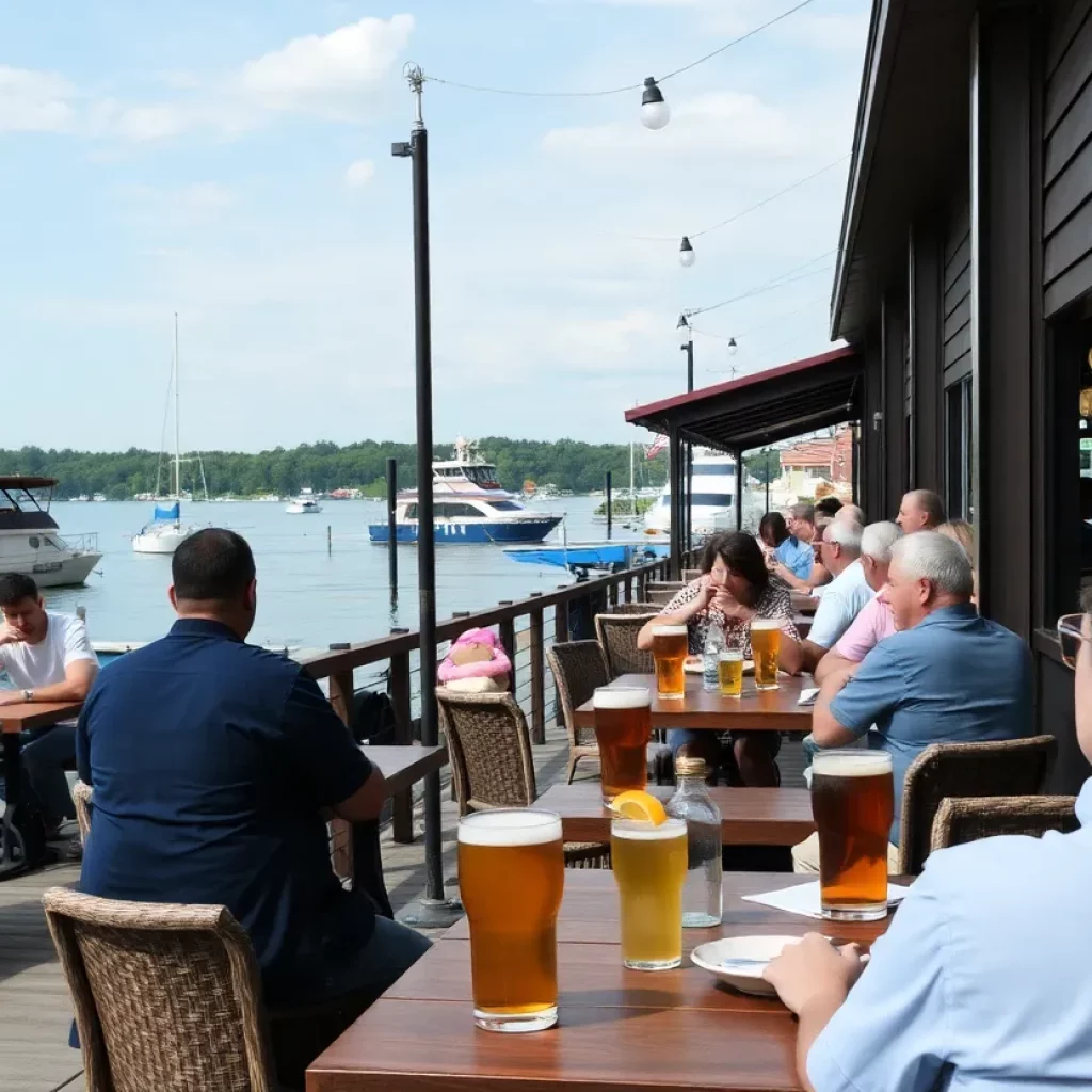 Exterior view of Liberty Tap Room & Grill by the waterfront at Lake Murray