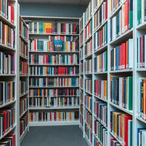 Interior of a library showcasing diverse bookshelves amidst community discussions on book access.