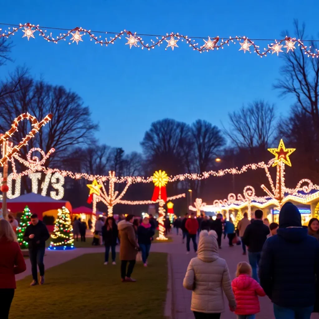 Families enjoying New Year's celebrations in a illuminated park