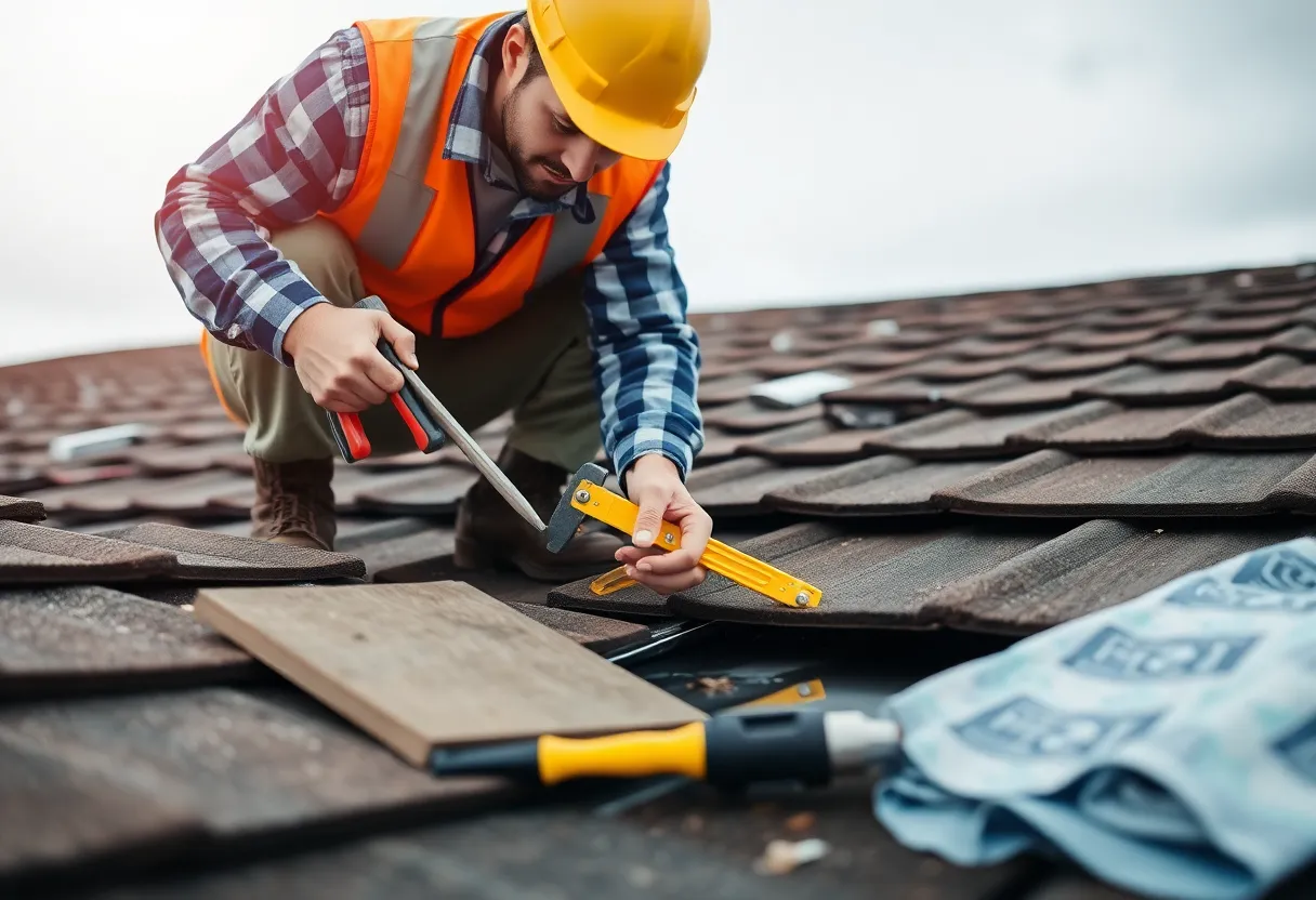 A professional inspecting a roof for leaks and damage