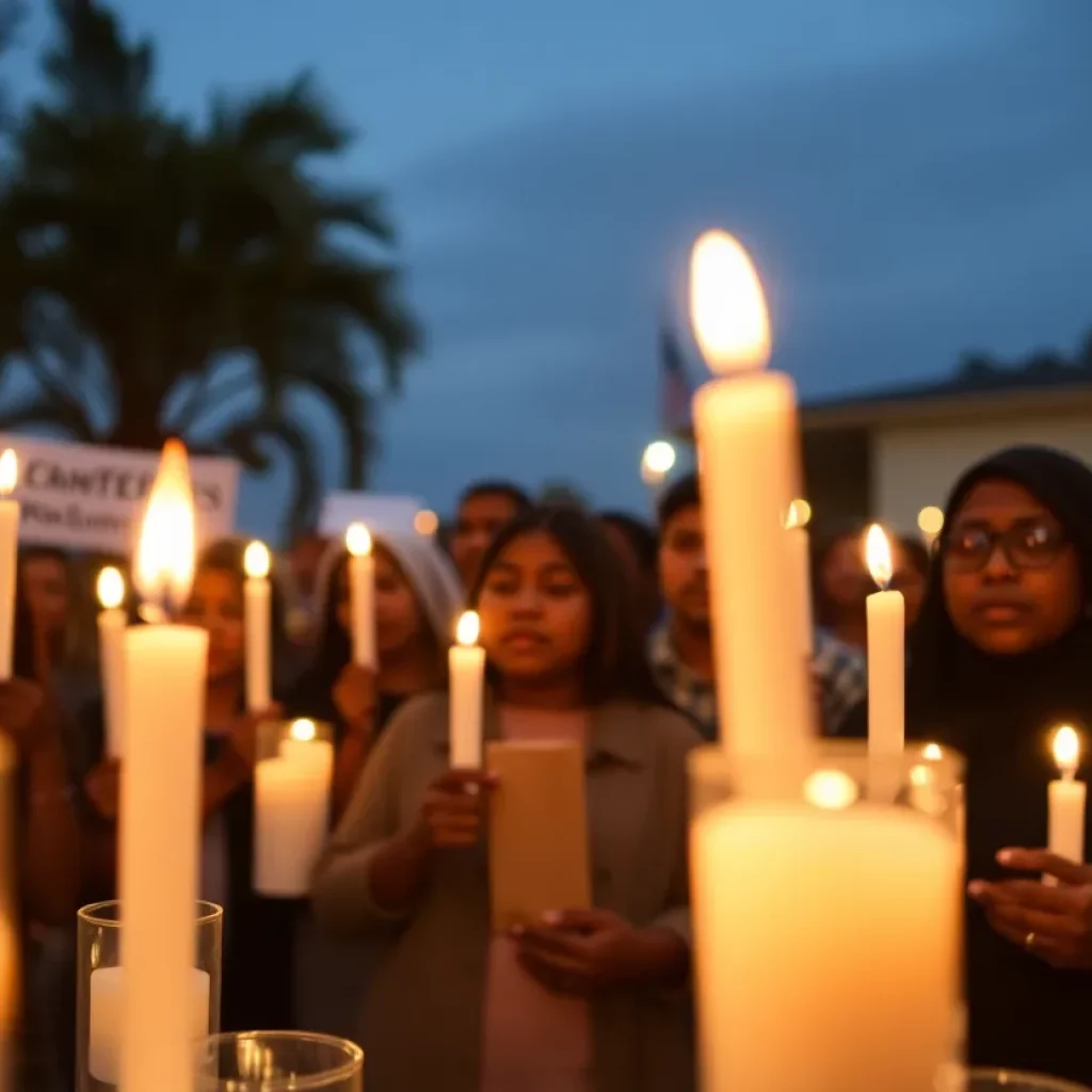 Community vigil with candles for youth violence victims