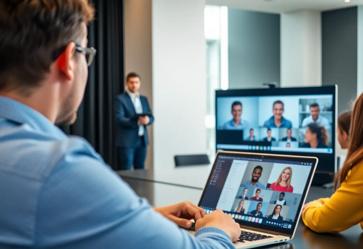 Presenter leading an engaging webinar session with online participants.