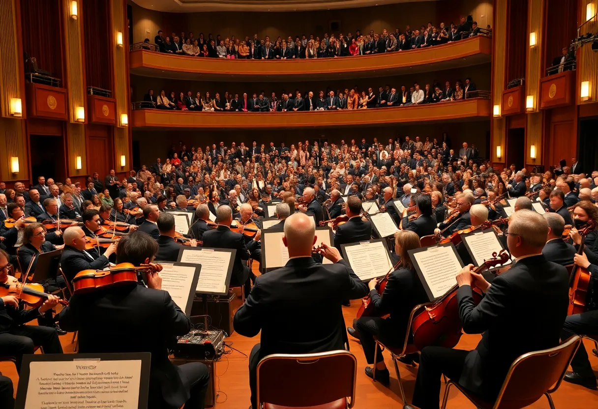 Orchestra performing in a concert hall