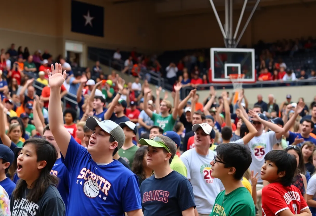 Fans cheering at a South Carolina high school basketball playoff game