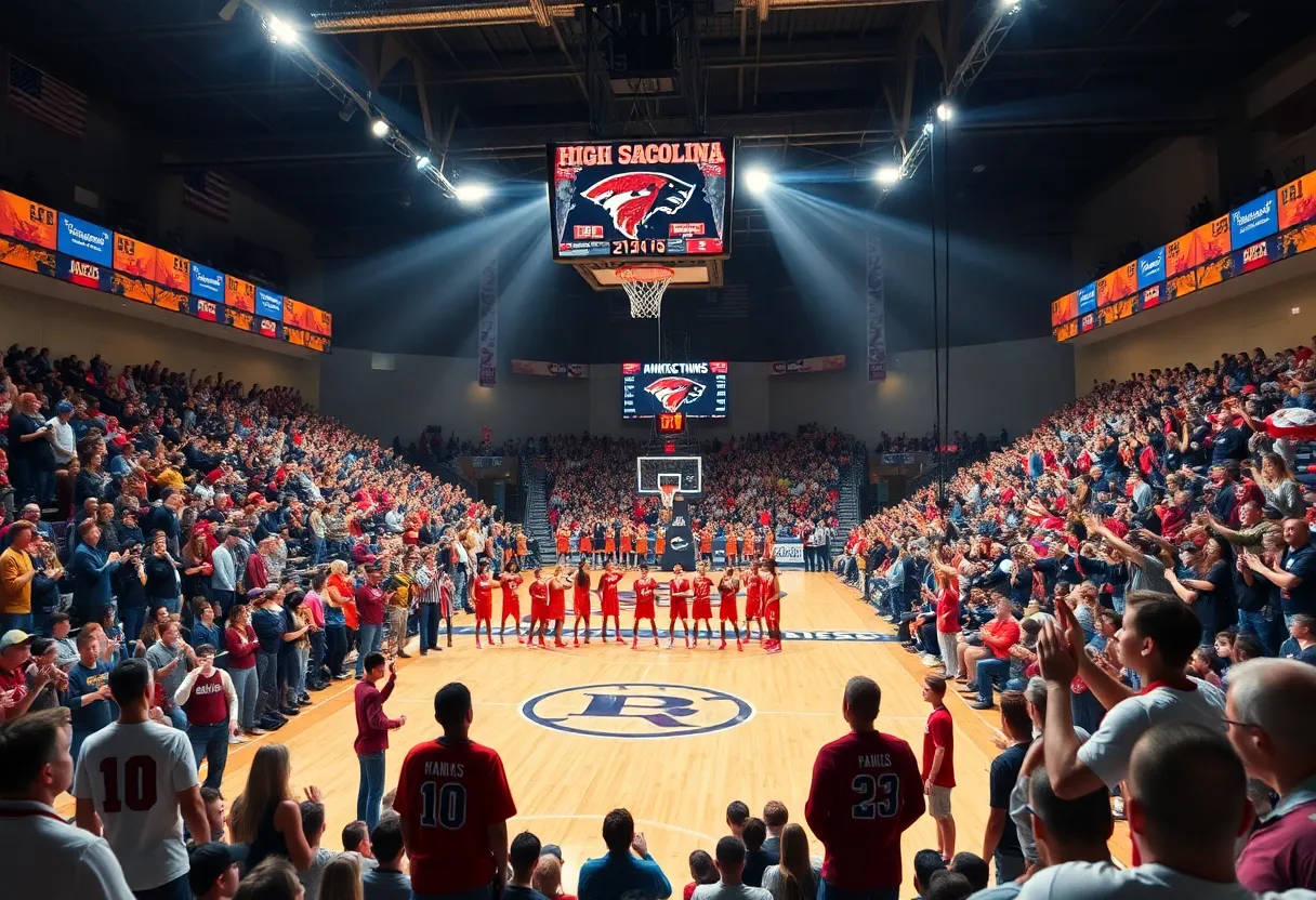 High school basketball players competing during the playoffs