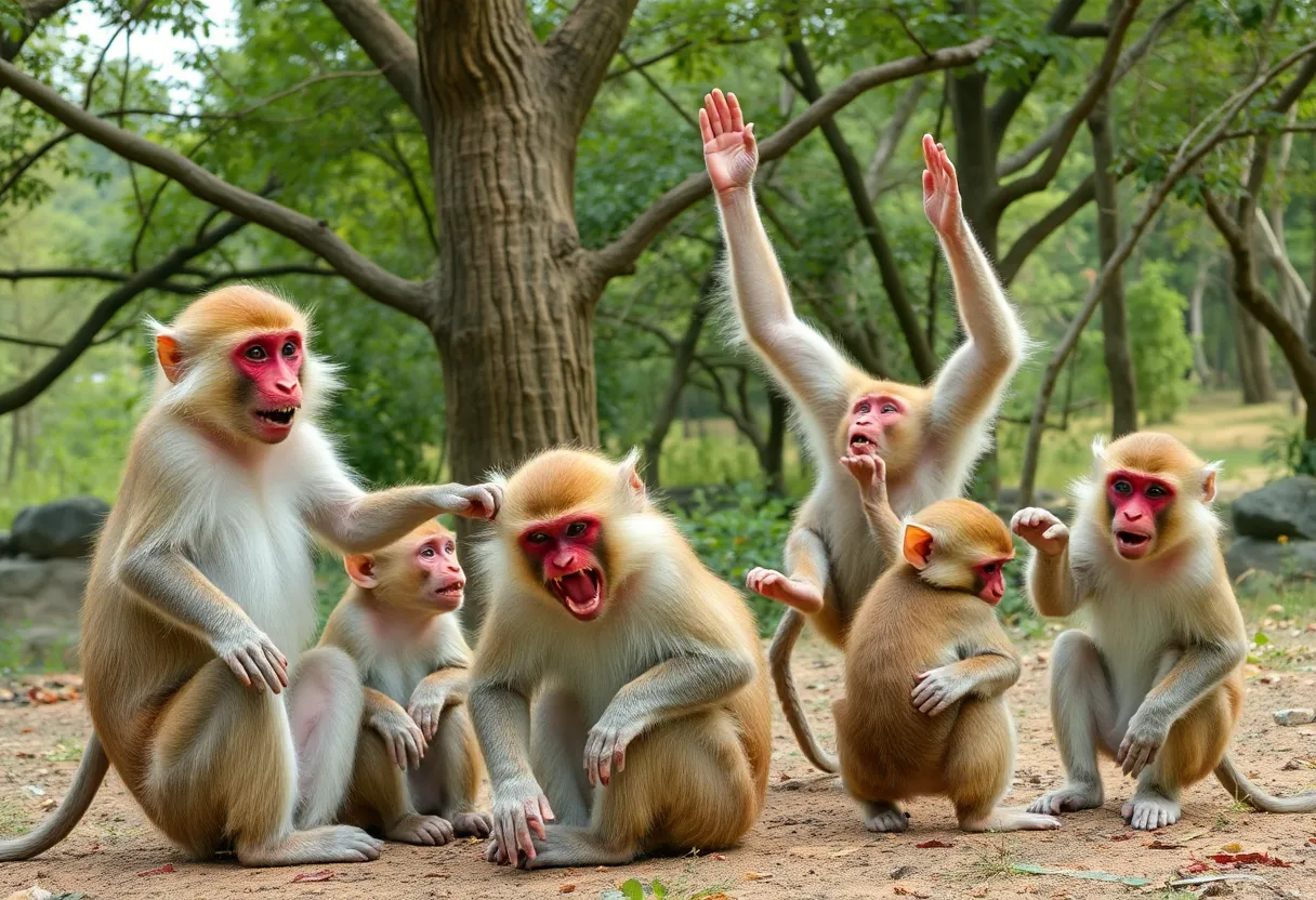 Rhesus Macaques Playing in the Wild