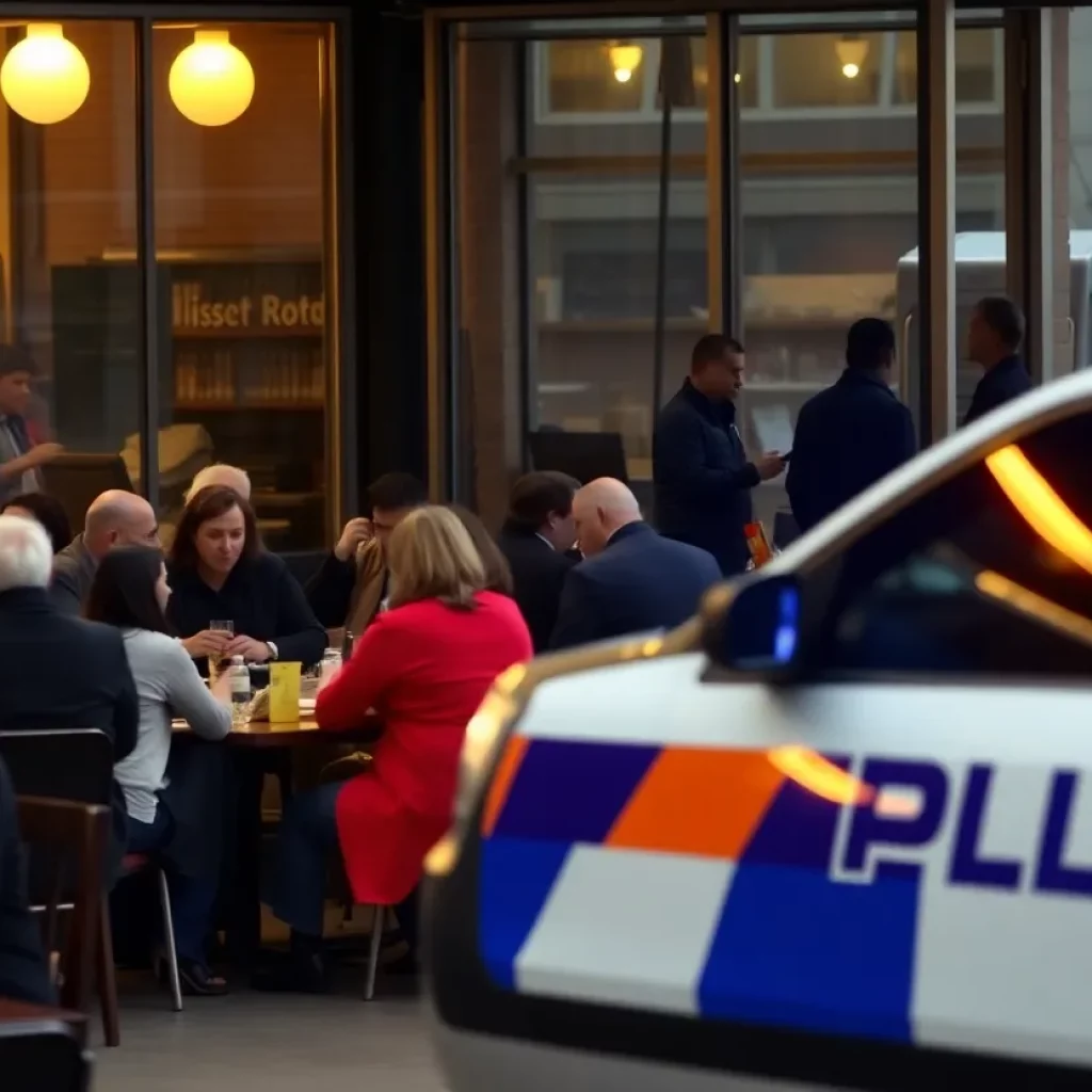 Busy restaurant with police presence