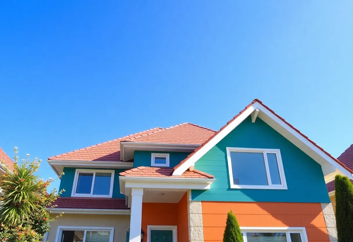 Freshly painted roof on a modern house