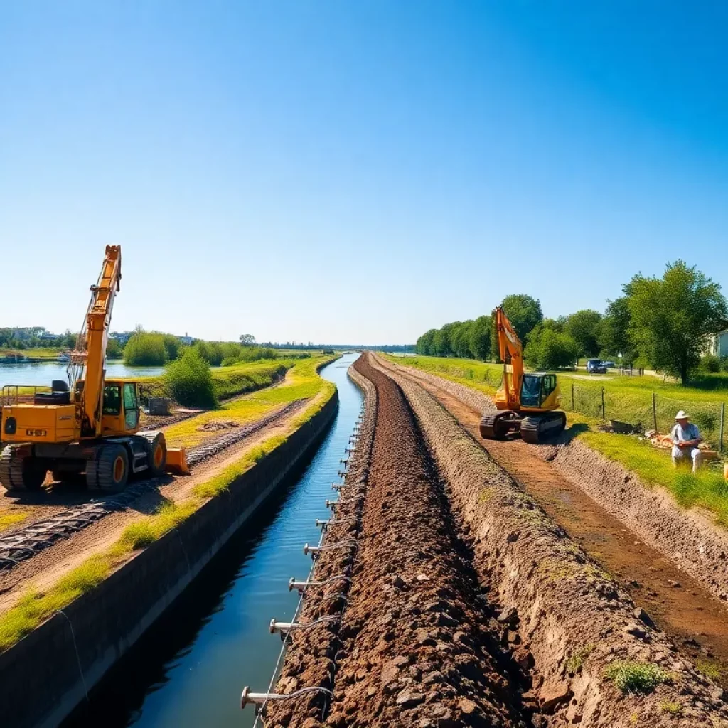 Construction workers at Columbia Canal Restoration Project