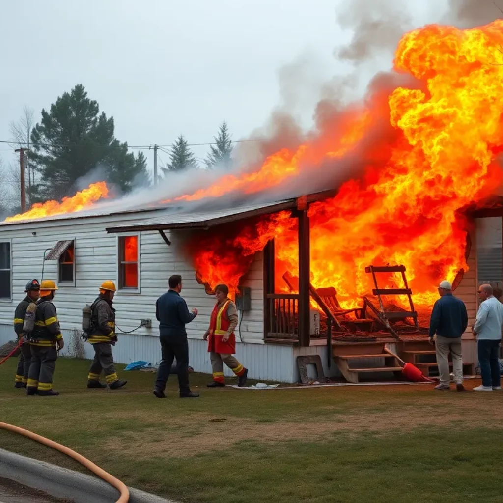 Firefighters extinguishing a trailer home fire in Columbia, S.C.