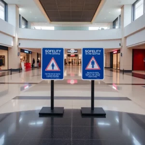 Columbiana Mall with safety signs and empty stores