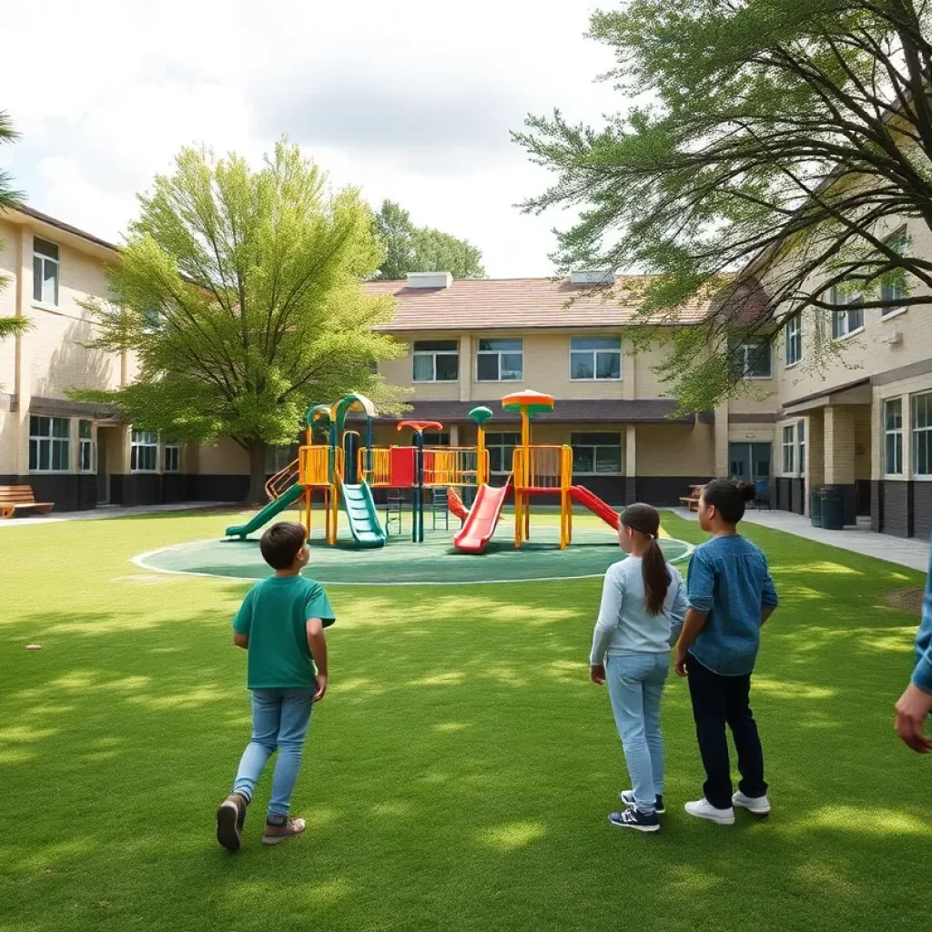 A school playground illustrating community vigilance and support.