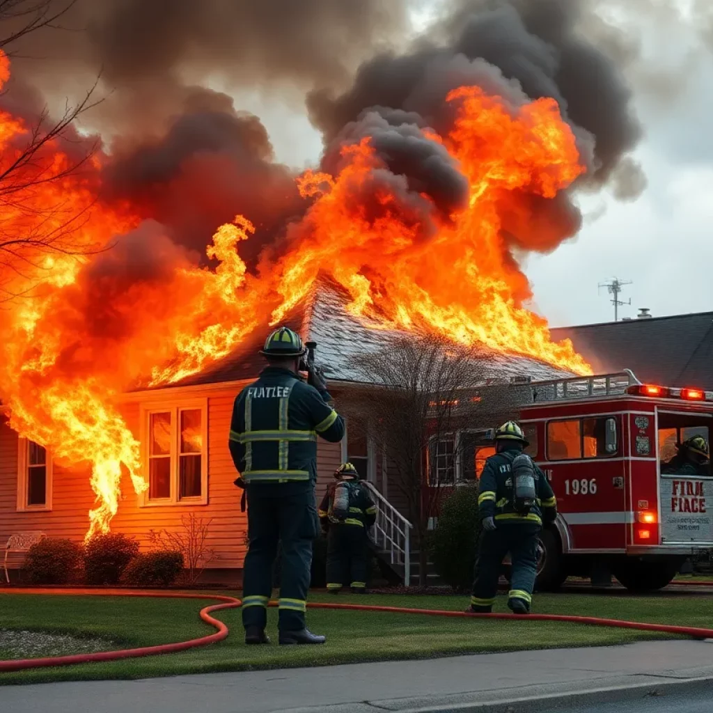 Firefighters battling a residential fire in Irmo, South Carolina.