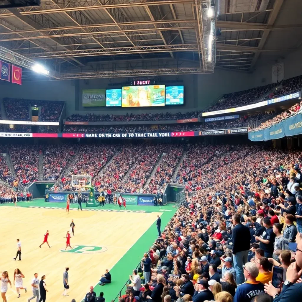 Gamecocks and Volunteers fans cheering in the arena