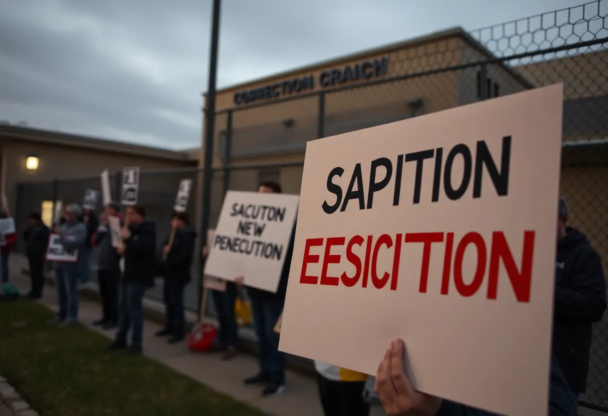Protesters outside correctional facility during execution