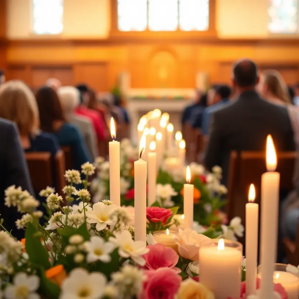 Community members gathering for a memorial service