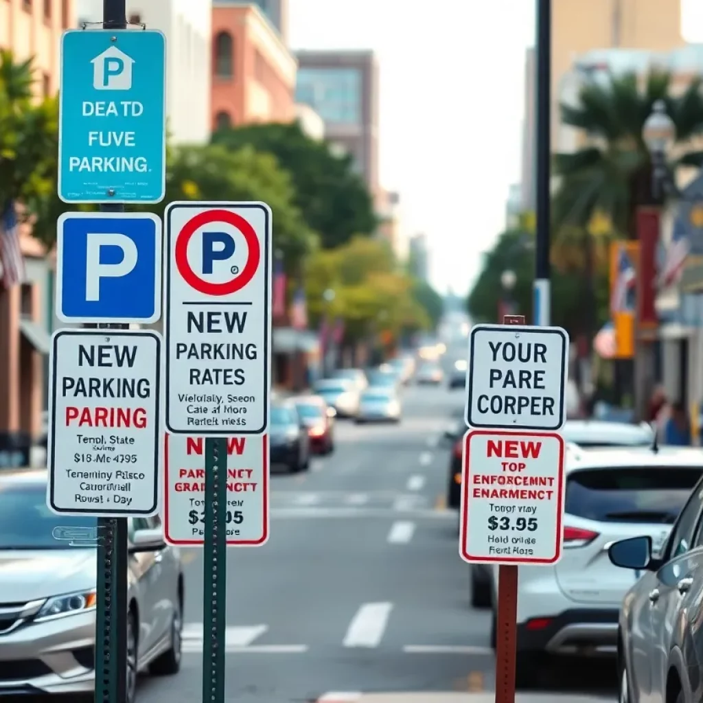 Street view of Columbia SC with new parking rate signs