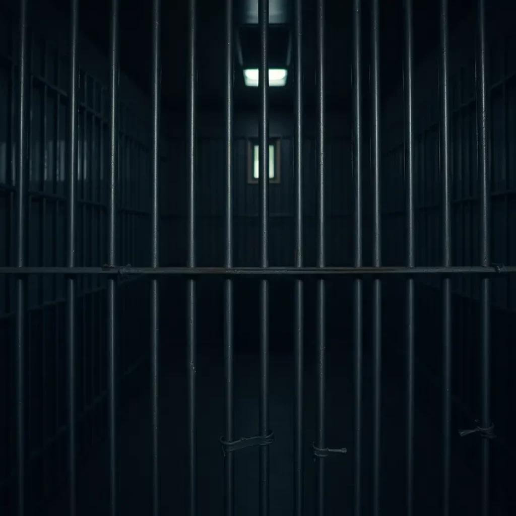 Interior view of a prison cell with shadows