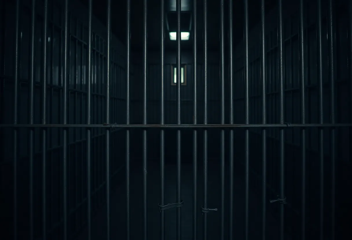 Interior view of a prison cell with shadows