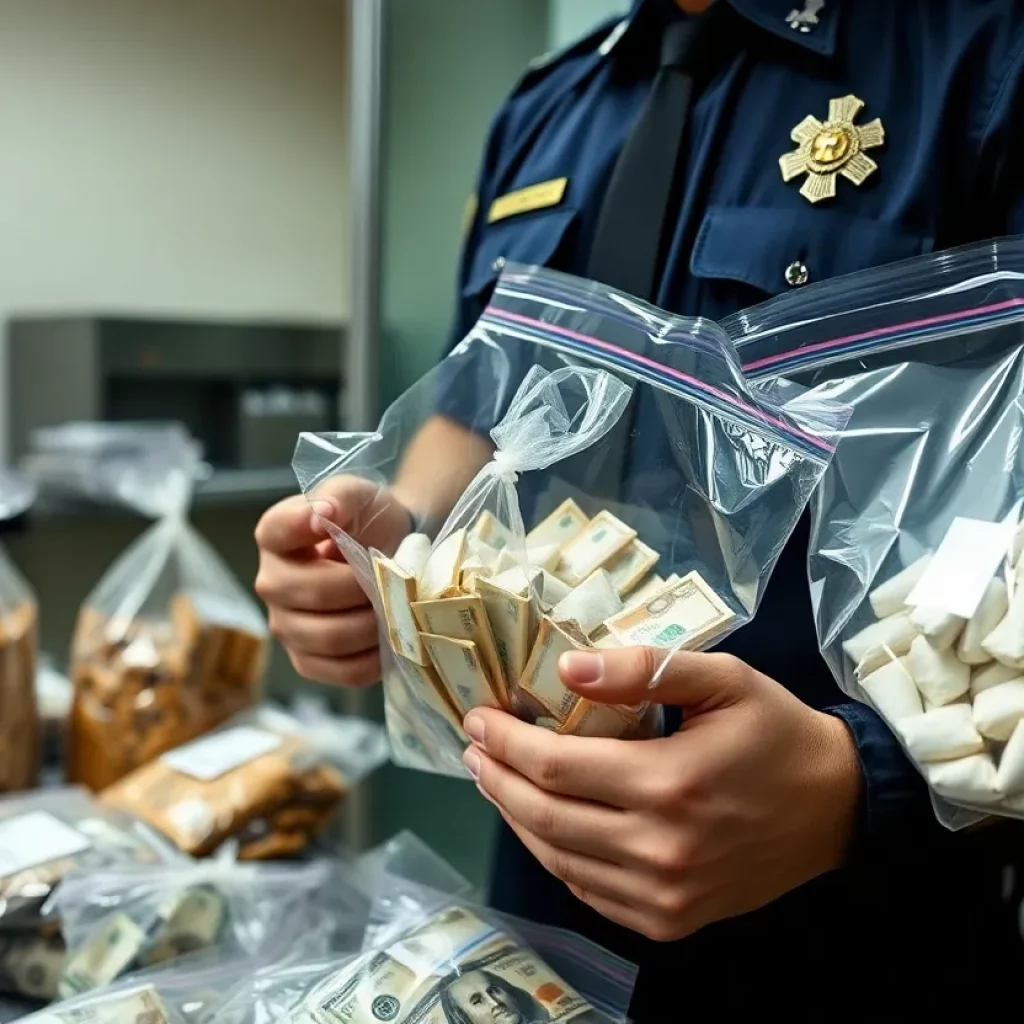 Police evidence bags related to drug trafficking investigation