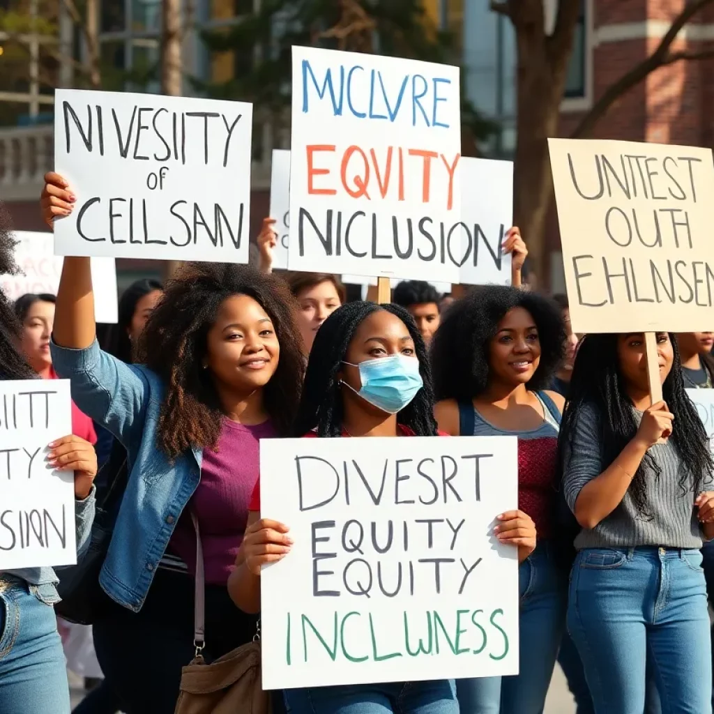 University students protesting against anti-DEI legislation