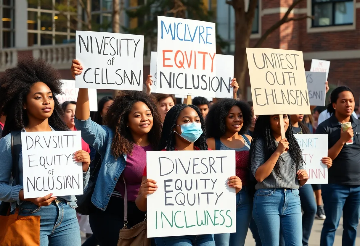 University students protesting against anti-DEI legislation