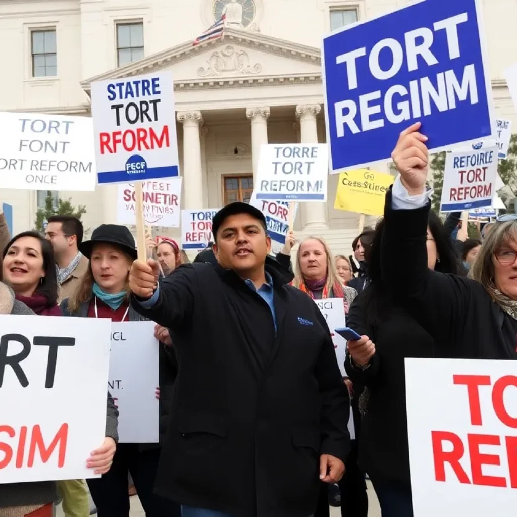 Protesters demonstrating for and against tort reform outside the South Carolina Statehouse.