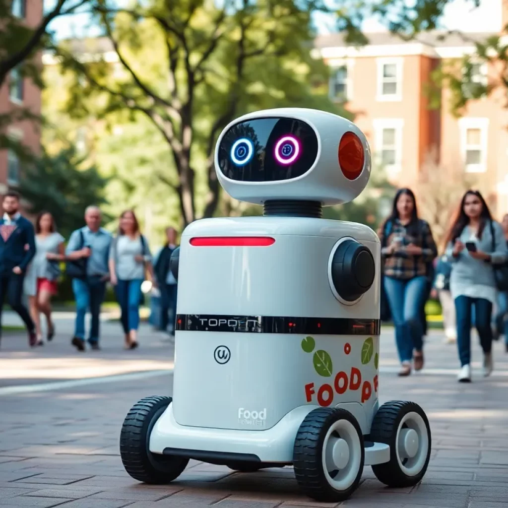 A food delivery robot on the University of South Carolina campus