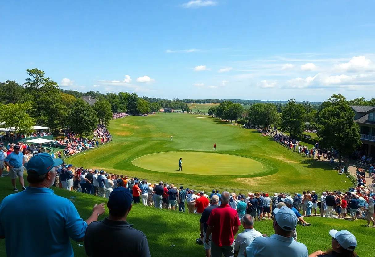 Lush green golf course during the Masters tournament