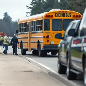 Emergency responders at a school bus accident scene