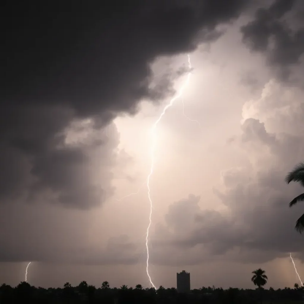 Storm clouds and lightning over Columbia, SC