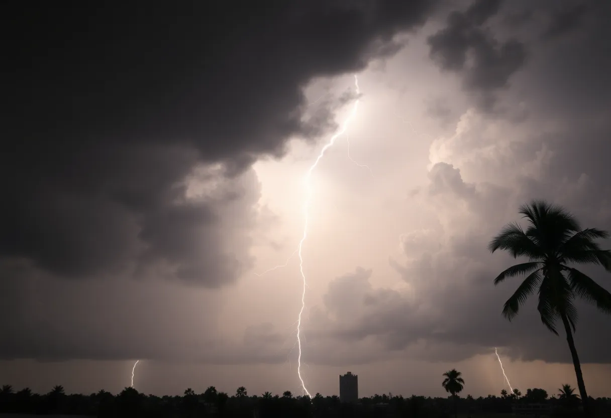 Storm clouds and lightning over Columbia, SC