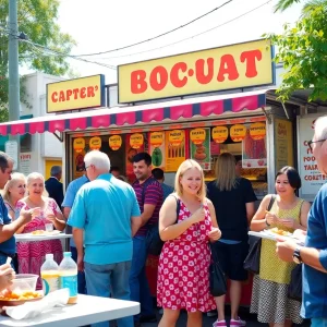 Customers enjoying comfort food at a walk-up eatery in Columbia.