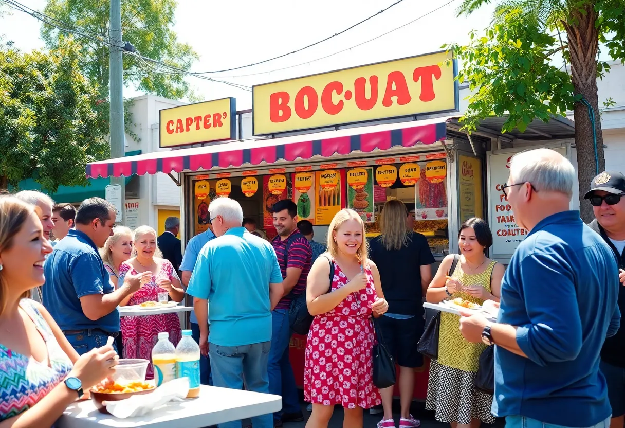 Customers enjoying comfort food at a walk-up eatery in Columbia.