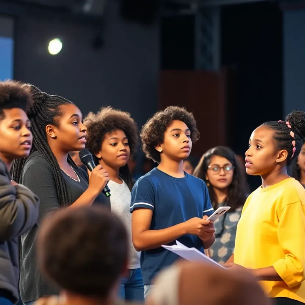 Young artists performing spoken word at a showcase in Columbia, S.C.