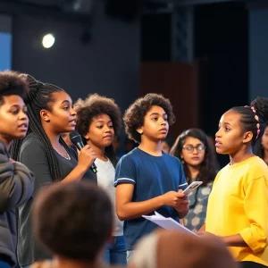 Young artists performing spoken word at a showcase in Columbia, S.C.