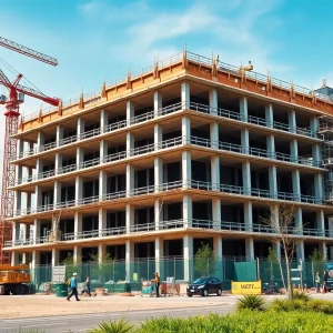 Construction site of Palmetto Citizens Federal Credit Union headquarters in Downtown Columbia